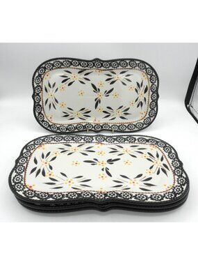 Temptations Old World Black 12 Inch Snack Trays Set of 4 Excellent!